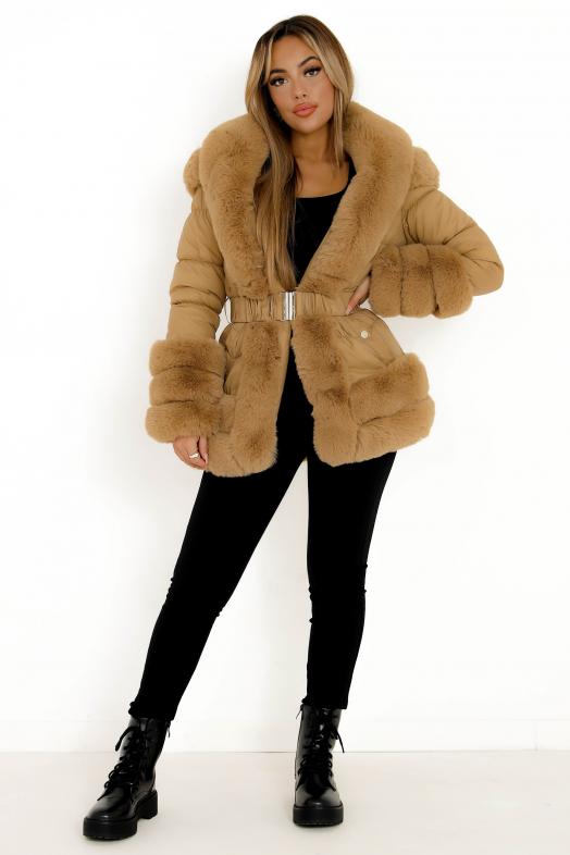 Doudoune + Fur Femme Taupe / Réf : 2020