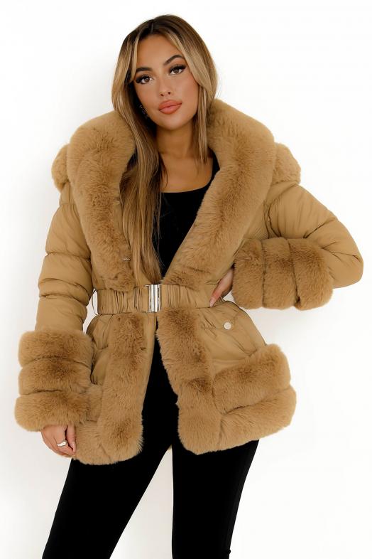 Doudoune + Fur Femme Taupe / Réf : 2020