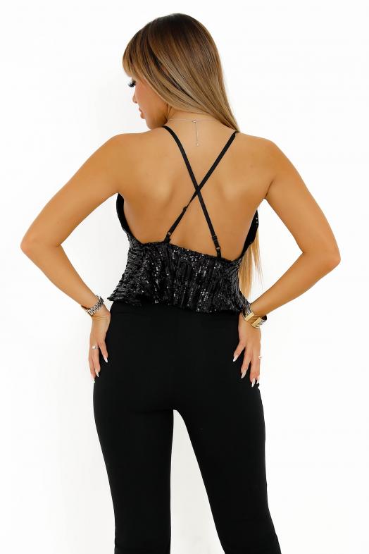 Top Paillettes Femme Noir / Réf : 9102