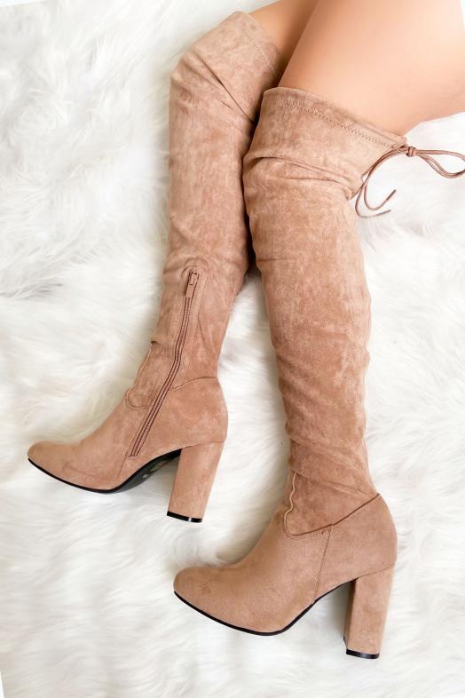 Cuissardes à Talon Femme Beige