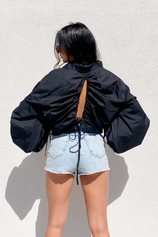 Chemise Retroussée Femme Dos Ouvert Noir / Réf : 1306