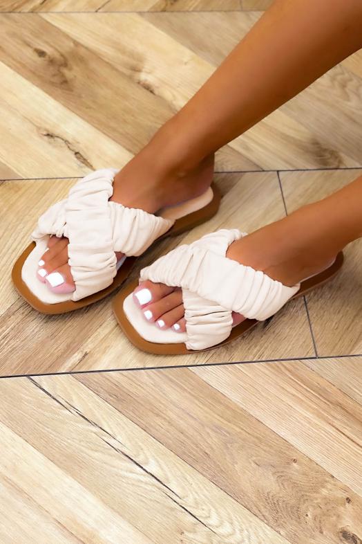 Sandales Femmes Croisées Suédine Beige 