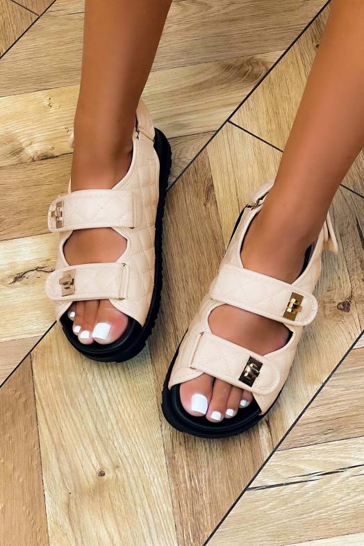 Sandales Femme Matelassées Scratch Beige