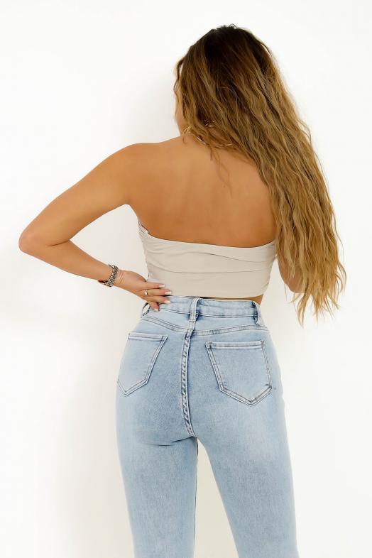 Crop Top Femme Chaînes Beige