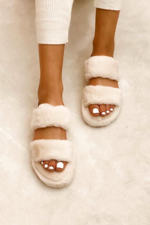Chaussons Fur Femme Beige