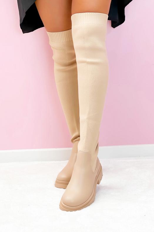 Cuissardes Chaussettes Femme Beige 