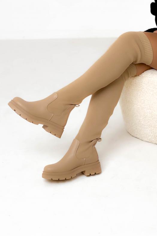 Cuissardes Chaussettes Femme Beige 