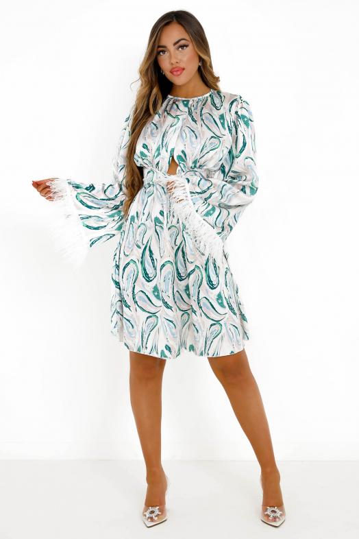 Robe Imprimée Plumée Boa Femme Beige 