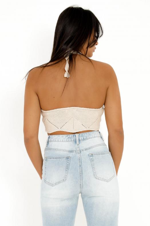Top Dos Nu Crochet Femme Beige 