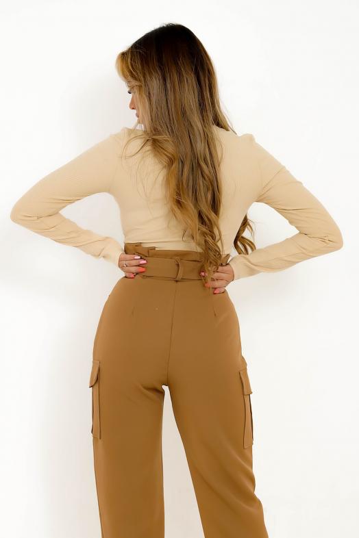 Body Col V Femme Beige 