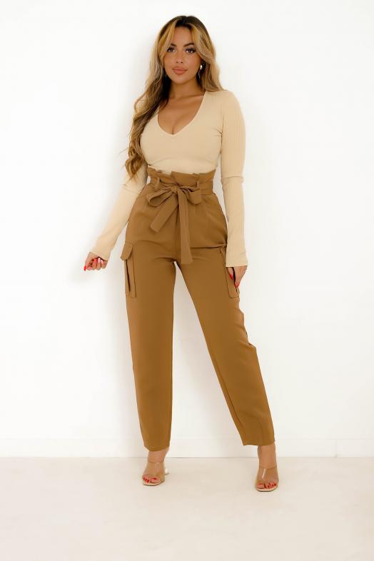 Body Col V Femme Beige 