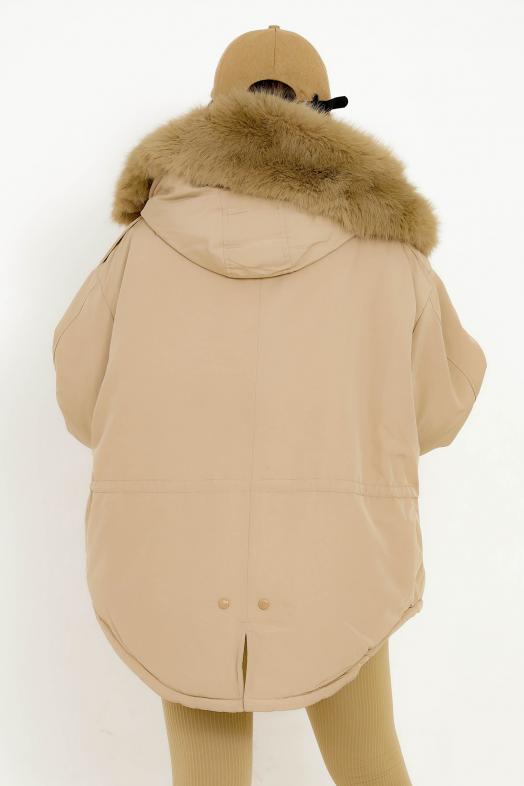 Manteau Court Fur Vegan Beige 