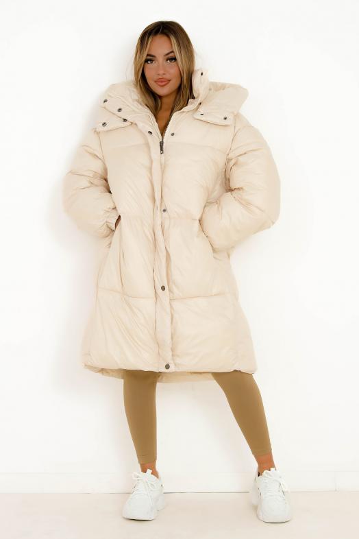 Doudoune Longue Oversize Femme Beige 