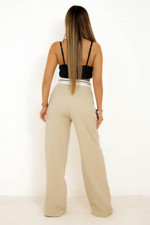 Pantalon à Pince à Revers Beige 
