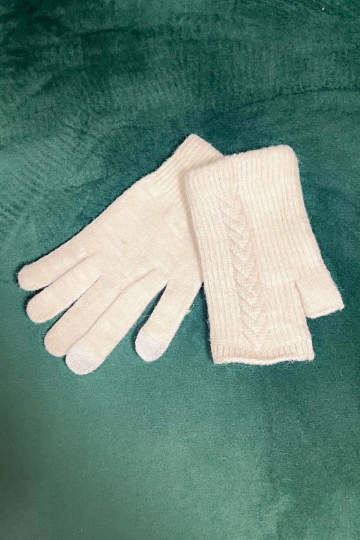 Gants + Mitaines Torsades Femme Beige 