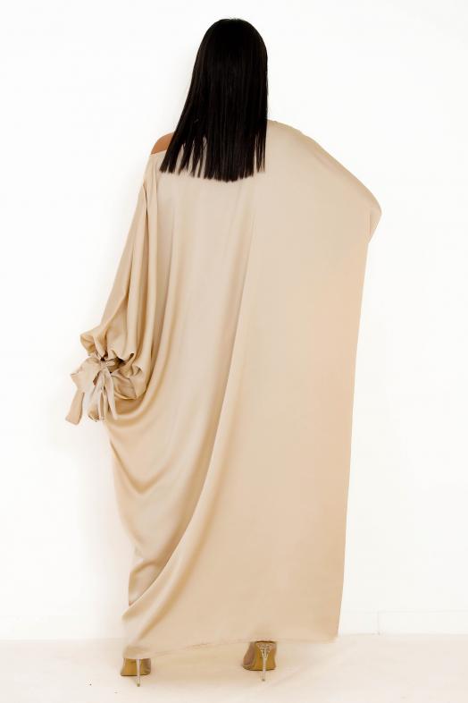 Robe Satin Maxi Femme Beige 