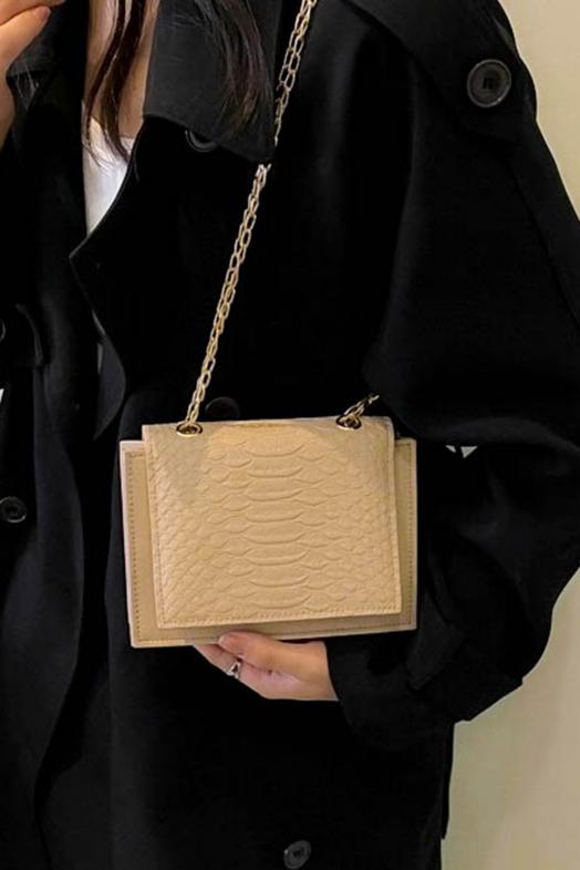 Sac Effet Croco Femme Beige