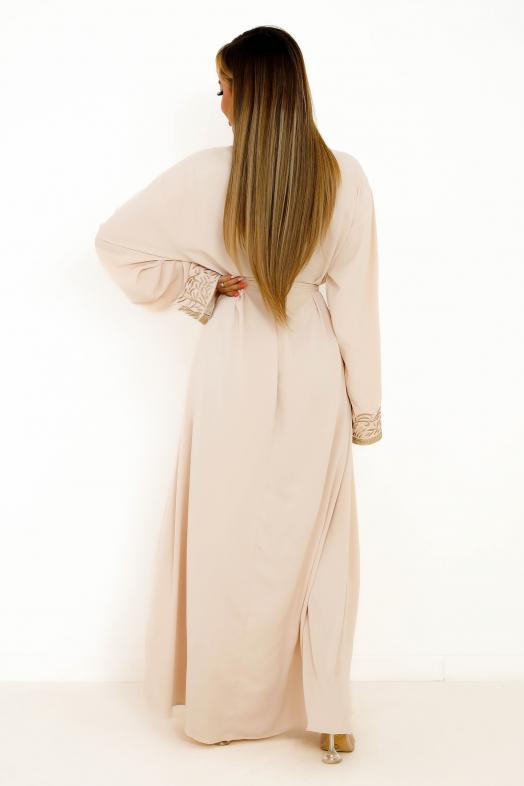 Abaya Brodé + Ceinture Femme Beige 