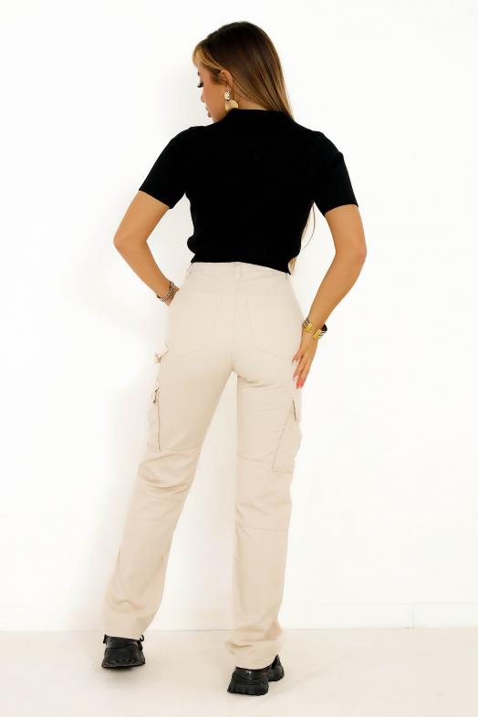 Cargo Coupe Droite Femme Beige