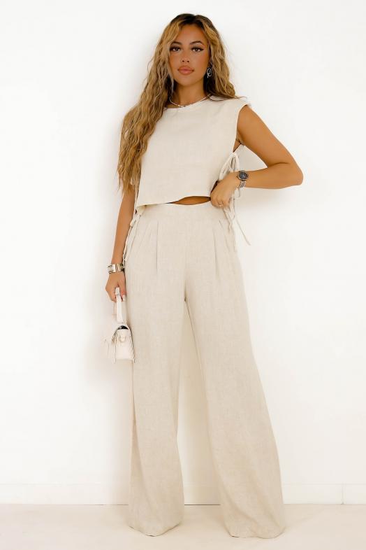 Top Côtés Laçage Femme Beige 