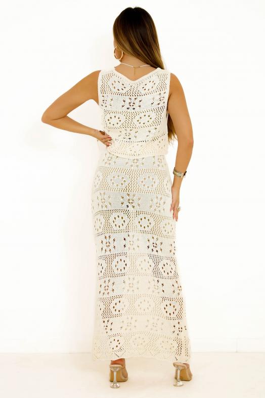 Ensemble Top + Jupe Crochets Femme Beige