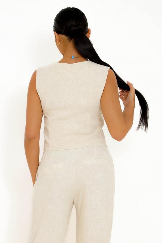 Gilet Tailleur Boutonné Femme Beige 