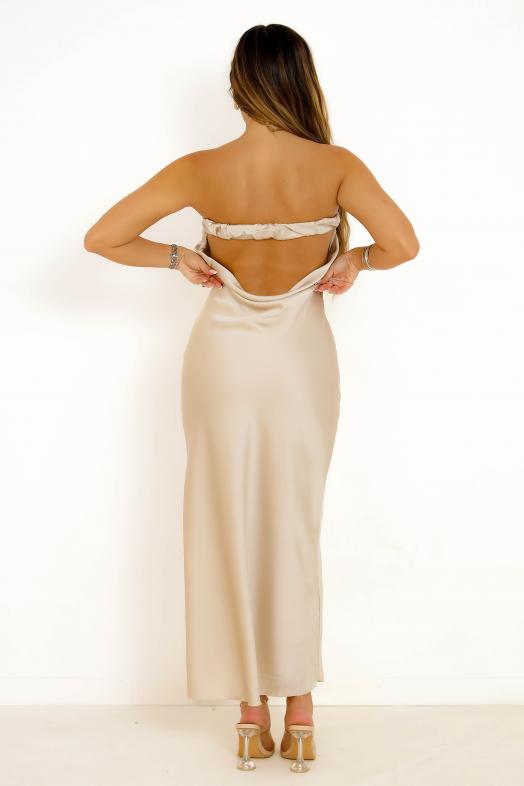 Robe Bustier Satinée Femme Beige