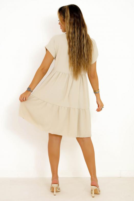 Robe Col V Ample Femme Beige