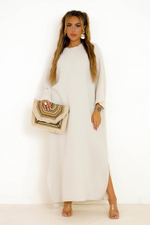 Robe Maxi Coton de Gaze Femme Beige
