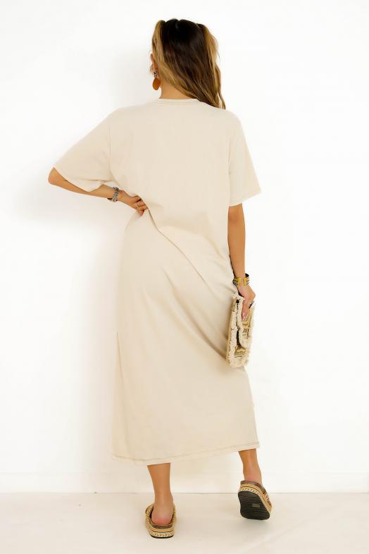 Robe T-Shirt Nouée Femme Beige 