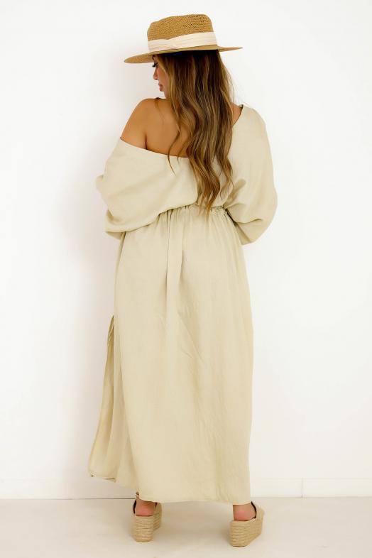 Robe Ample Laçage Fendue Femme Beige 