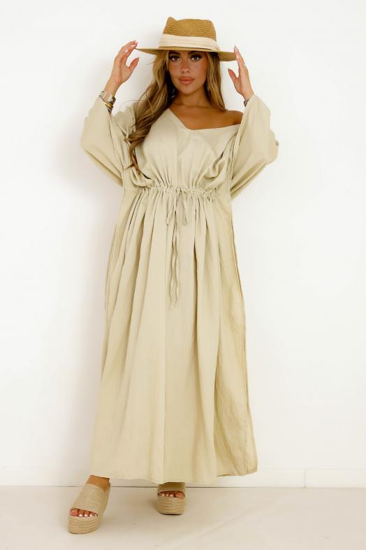 Robe Ample Laçage Fendue Femme Beige 