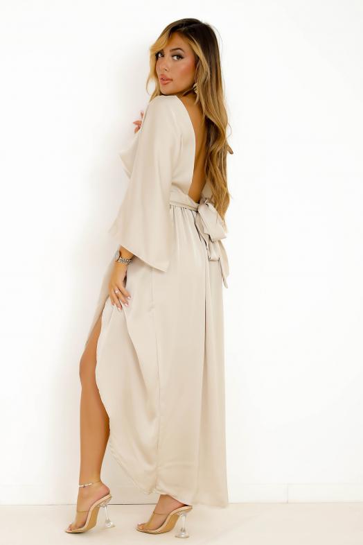 Ensemble Top + Jupe Satin Femme Beige