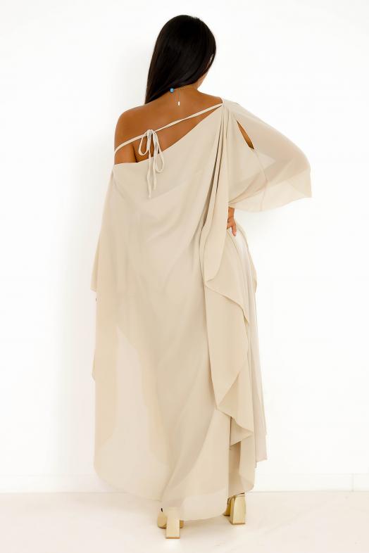 Robe Voile Papillon Femme Beige