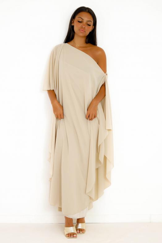 Robe Voile Papillon Femme Beige