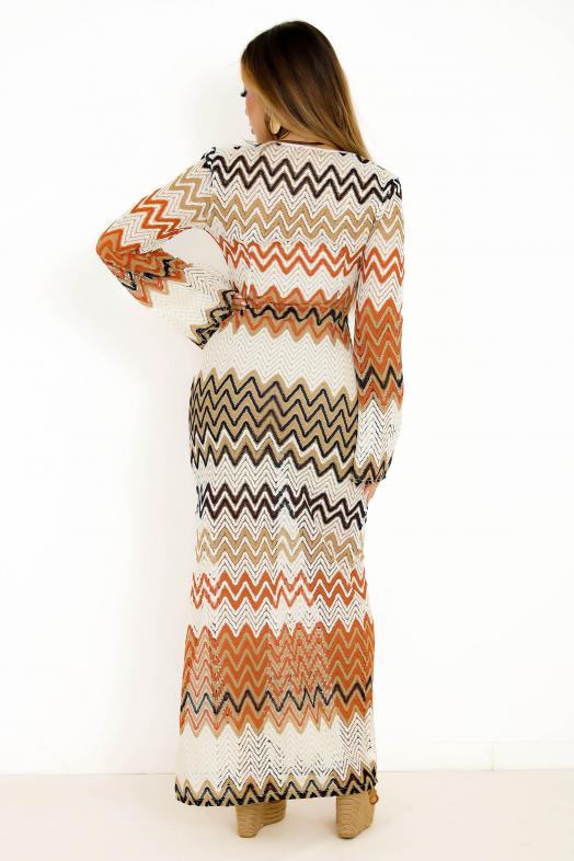 Robe Zig Zag Col V Beige 
