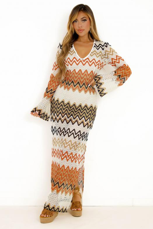 Robe Zig Zag Col V Beige 
