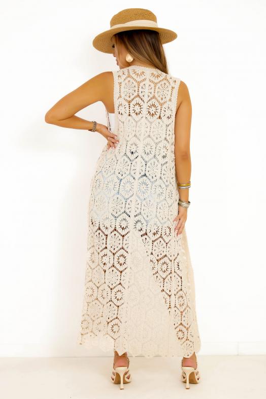 Gilet Robe Boutonnée à Crochets Beige