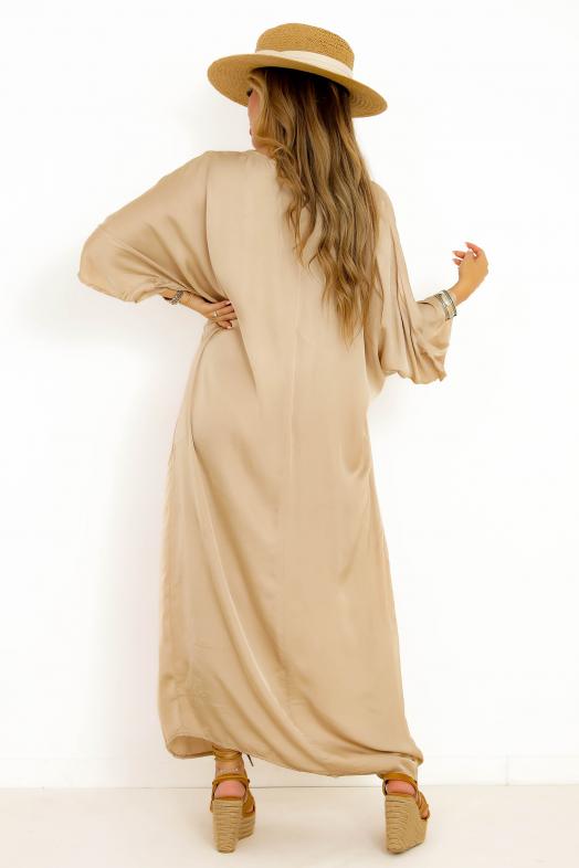 Robe Col V Coupe Large Beige  Ref : 157-2