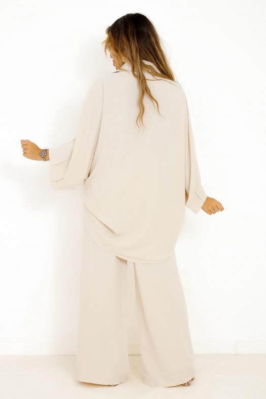 Ensemble Chemisier + Pantalon Fluide Beige 