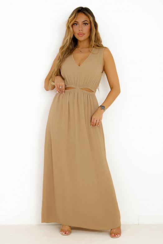 Robe Col V Ouverte Beige