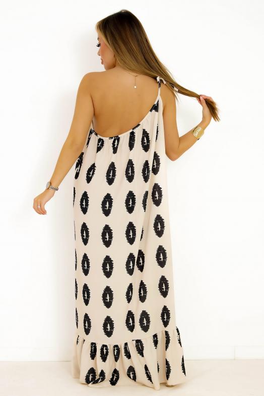 Robe Une bretelle Imprimée Beige