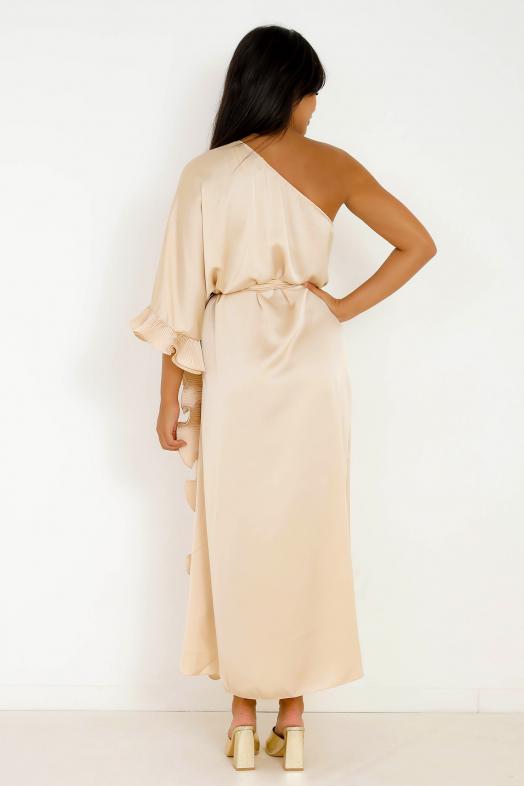 Robe une Manche Froufrou Beige 