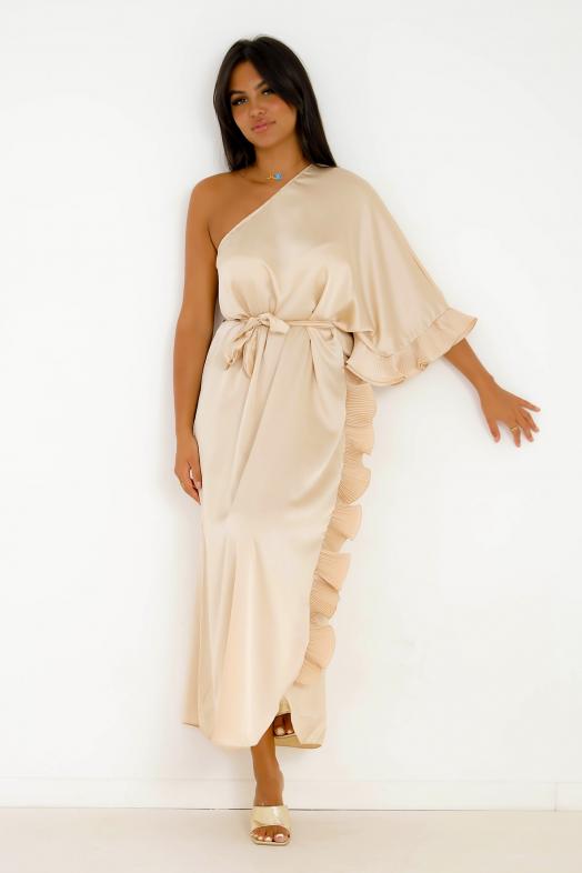 Robe une Manche Froufrou Beige 