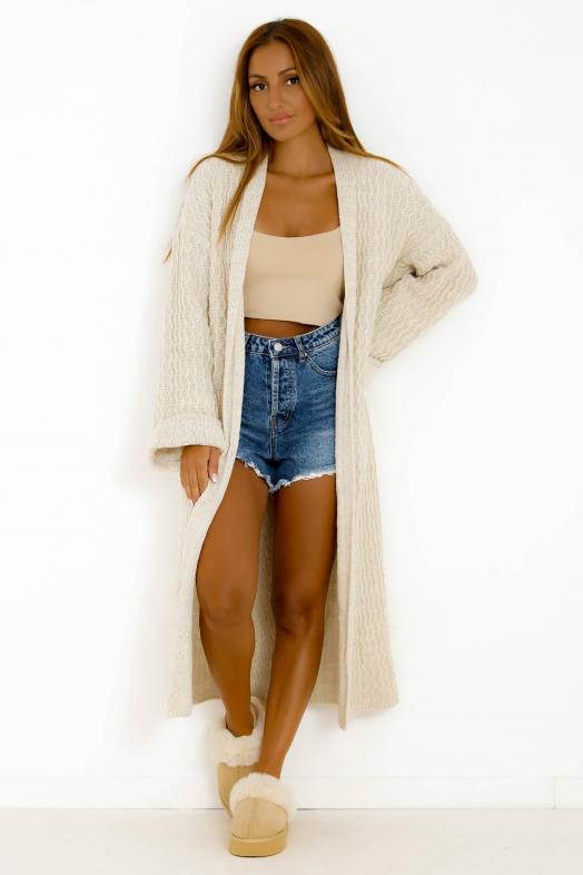 Gilet Long en Maille Beige