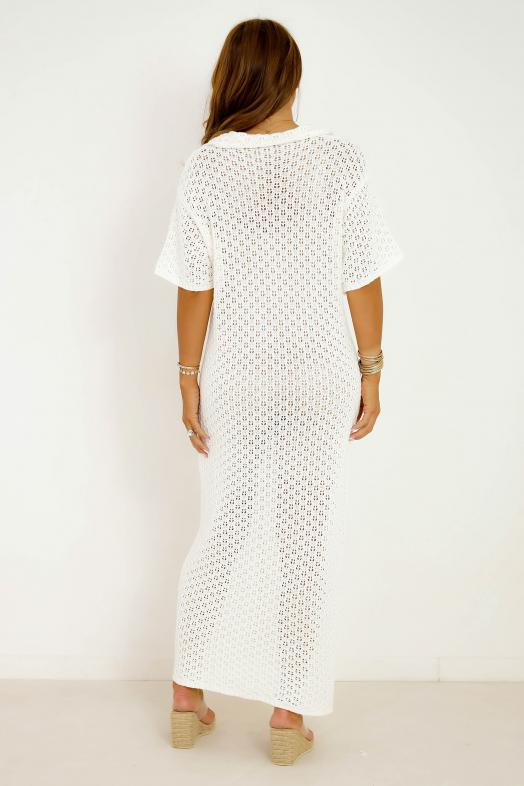 Robe Ajourée Boutonnée Femme Blanc 