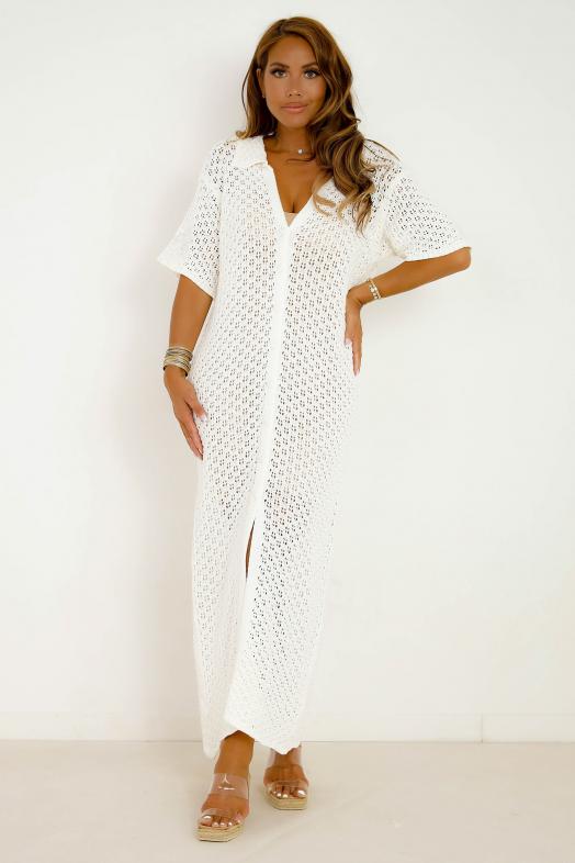 Robe Ajourée Boutonnée Femme Blanc 
