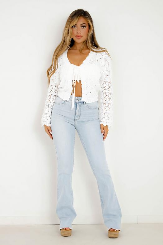Gilet Ajouré Manches Évasées  Femme Blanc