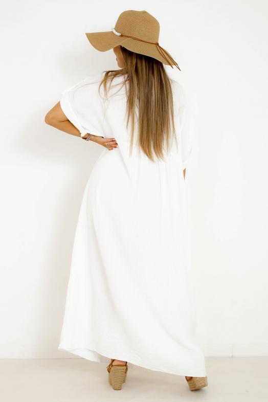 Robe Gaze de coton Boutonnée Blanc