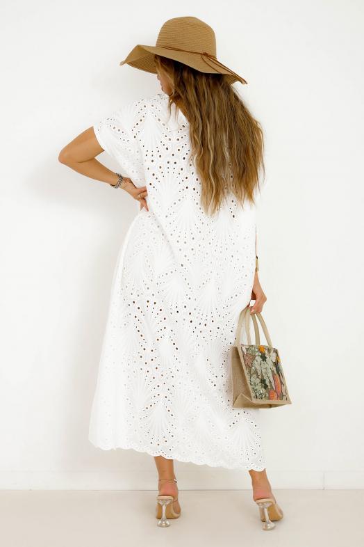 Robe Macramé Col V Blanc